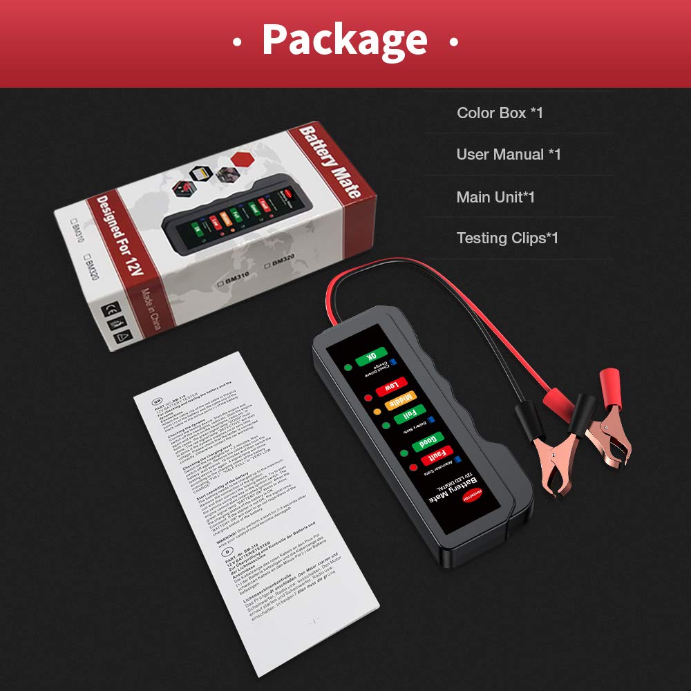 KINGBOLEN 12V car Battery Tester, Alternator Tester Automotive,Battery Checker, Analyzer to Check alternator & Battery Charging System,LED Indication