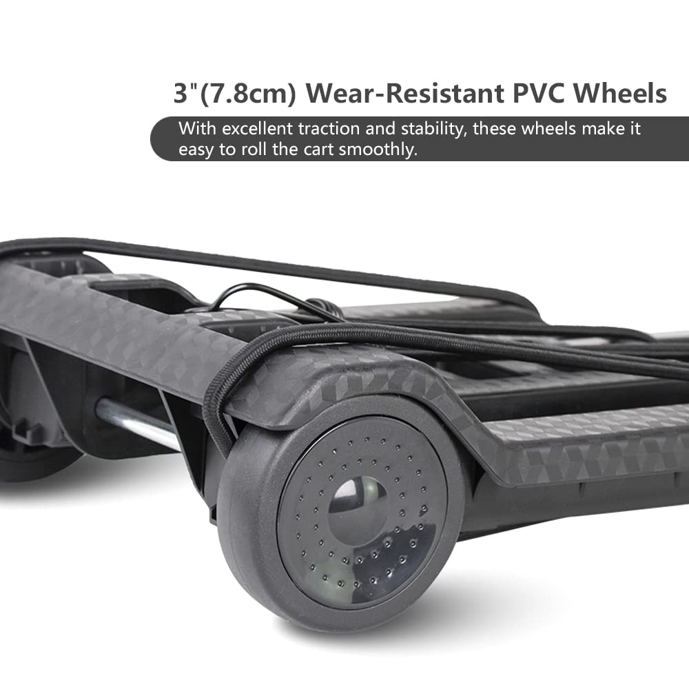 Acroma Folding Luggage Cart with 2 Elastic Ropes, 77 lbs Portable Hand Truck, 2-Wheeled Utility Dolly Cart Ideal for Travel, Moving, Shopping, Office Use and More
