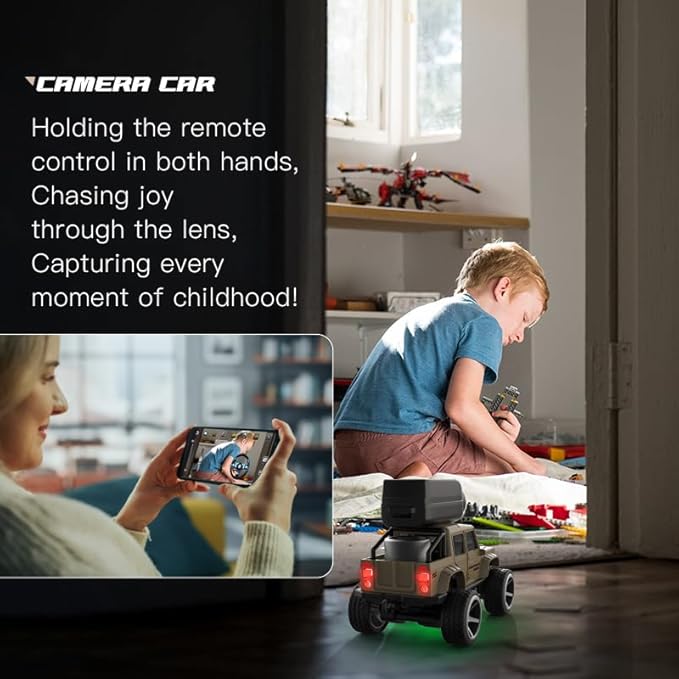 4WD Mini RC Car 1:64 with Camera Full-Scale 2.4G Remote Control FPV Crawler Car Desktop Off-Road Vehicle Indoor Racing Model - Black /KF32