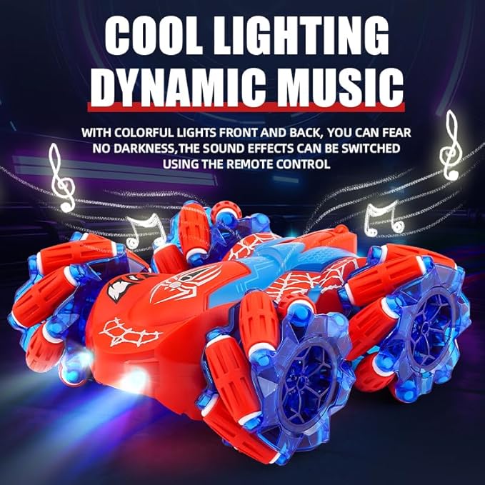 Spider RC Stunt Car for Kids 2.4GHz Double-Sided 360° Rotating 4WD Remote Control Car with LED Headlights Rechargeable Off-Road Spider Toy Gift for Boys Ages 4–6 5–7 8–13