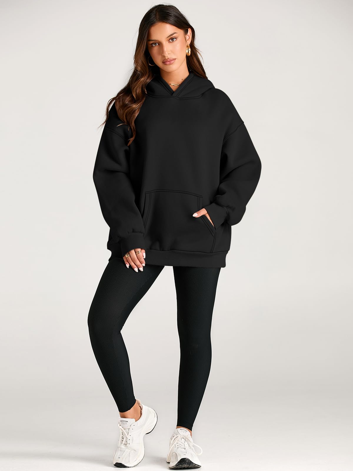 Trendy Queen Womens Oversized Hoodies Fleece Sweatshirts Fall Fashion 2025 Pullover Sweaters Winter Clothes Black M