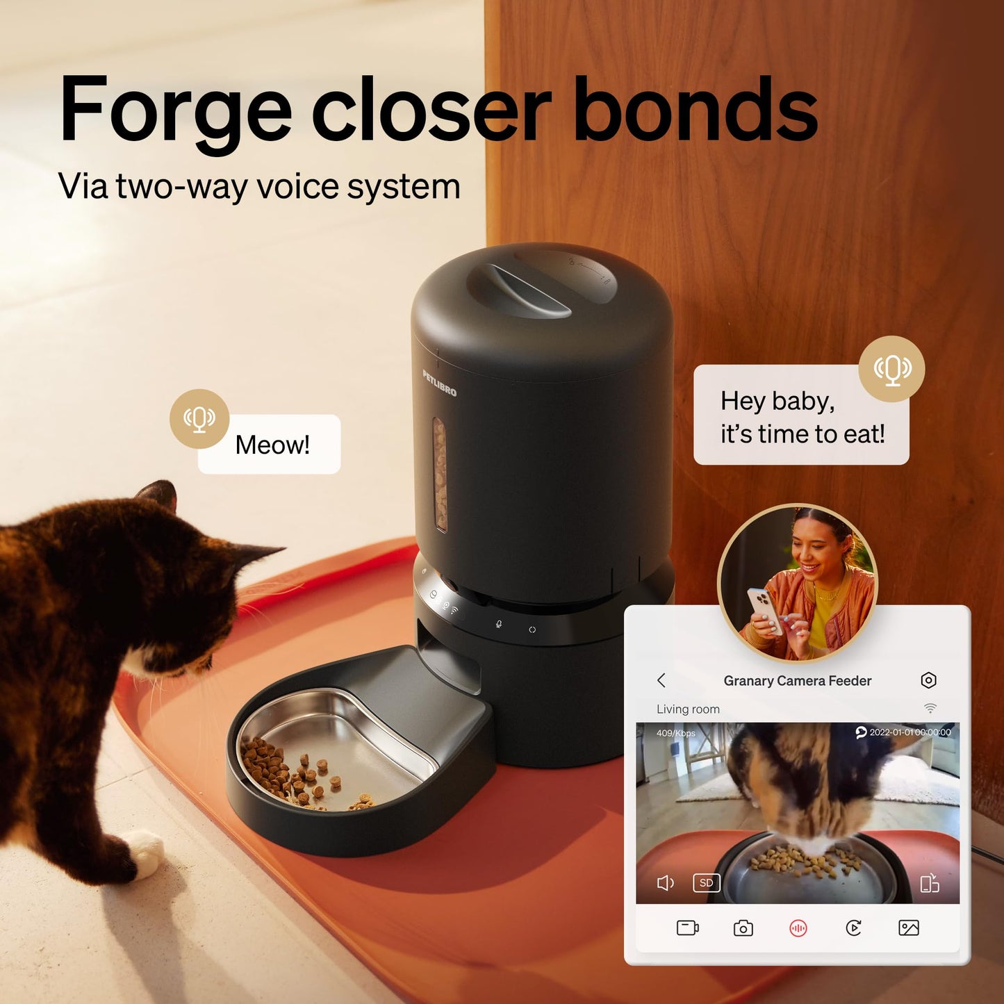 PETLIBRO Automatic Cat Feeder with Camera, 1080P HD Video with Night Vision, 5G WiFi Pet Feeder with 2-Way Audio, Low Food & Blockage Sensor, Motion & Sound Alerts for Cat & Dog Single Tray
