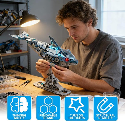 Mechanical Blue Dolphin Building Blocks Set with Hand-Crank &amp Motorized Movement Interactive Detailed Gear Design Display &amp Play Model Futuristic Ocean Animal Model