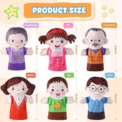 6 Pcs Family Hand Puppets 10 Inch Grandparents Mom &amp Dad Brother &amp Sister Plush Hand Puppet Toys Role-Play Toy Puppets for Kids Storytelling Imaginative Pretend Play Teaching Preschool(6 Fam