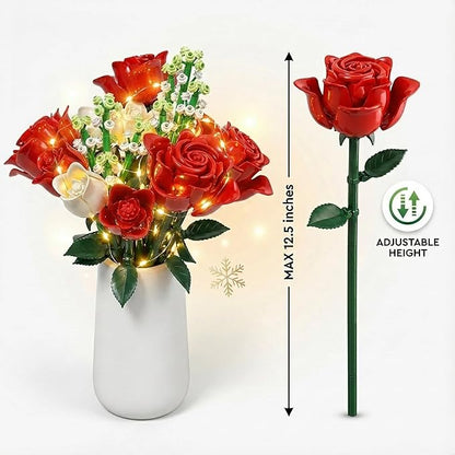 WISEPLAY Rose Bouquet Flower Building Set – 697 PCS for Women DIY Red &amp White Rose Flower Building Blocks Creative for Adults &amp Teens