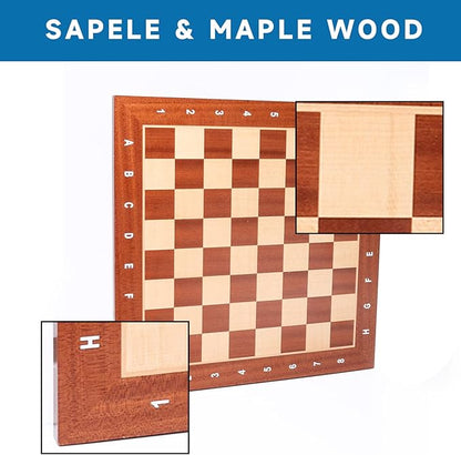 GSE Games &amp Sports Expert Professional Tournament Chess Board Only Sapele &amp Maple Inlaid Chessboard Portable Chess Board for Beginners Kids Adults (Medium: 15.75 / Square: 1.57 Brown)