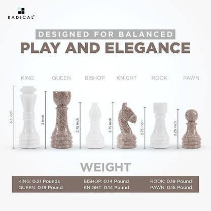 Radicaln Marble Chess Figures 3.5'' Inches White and Oceanic Handmade Marble Chess Pieces for Board Game and Travel Set for Adults