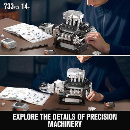 Mould King 10206 V8 Engine Model kit that Runs Build Your Own Cars Combustion Battery/Motor Blocks Sets Mechanic Engineering Construction Set STEM Toy Gift for Adults 14+ Teens(737 PCS)