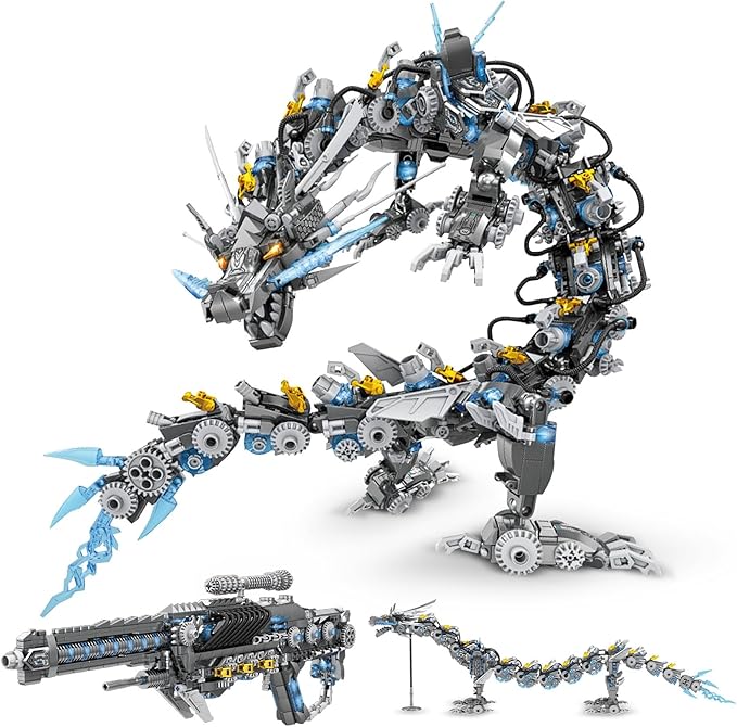 HIGH GODO Dragon Building Blocks Sets for Adults 2 in 1 Grey Mechanical Dragon Animal Building Model Collectible Display Toys Cool Creative Gifts for Teens Fans (1390 Pcs)