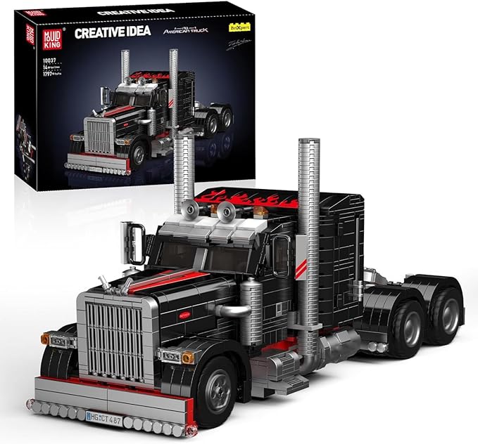 Mould King 10037 Semi Truck Building Set Flatbed Truck Toy with 10 Wheels Collectible Car Model to Build and Display Creative Gift for Adult (1797 Pieces)