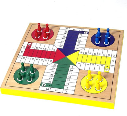 AMEROUS 12 inches Wooden Ludo Board Game - Snakes and Ladders 2 in 1 Reversible 1-4 Players Family Dice Games Set for Kids Adults Classics Tabletop Version (Gift Box Packed)