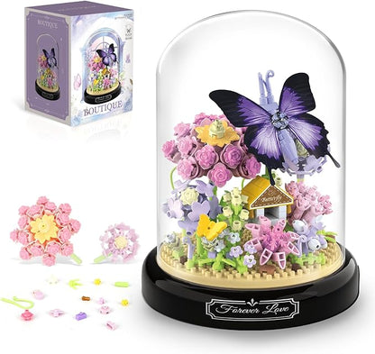 QLT QIAOLETONG Flower Bouquet Building Kit for Adults Animals Flowers 582 PCS Botanical Collection Mini Building Blocks Set Valentine's Day for Her Mom Women Wife Girlfriend (Butterfly)
