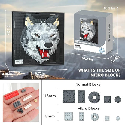 Wolf Animal 3D Wall Art Micro Mini Building Blocks Set for Adults Unique Home Wall Decor or Table Display No Compatible with Lego Ideal Birthday Christmas Toy Gift for Teens (2214 PCS)