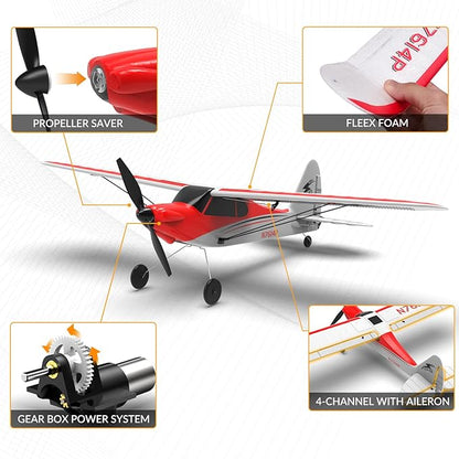 VOLANTEXRC RC Plane Trainer Sport Cub 4CH Remote Control Airplane with Prop Saver 6-Axis Gyro Stabilizer &amp 3 Modes to Fly Radio Controlled Aircraft RTF for Beginners &amp Adults (500mmRed)