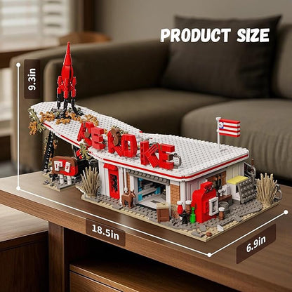 TOY PLAYER Rocket Architecture Building Block Set Including Weapons Signboard and Gas Station Accessories MOC Merchandise Model Collectors Toys Birthday Gift for Adults &amp Ages 14+ (1526PCS)