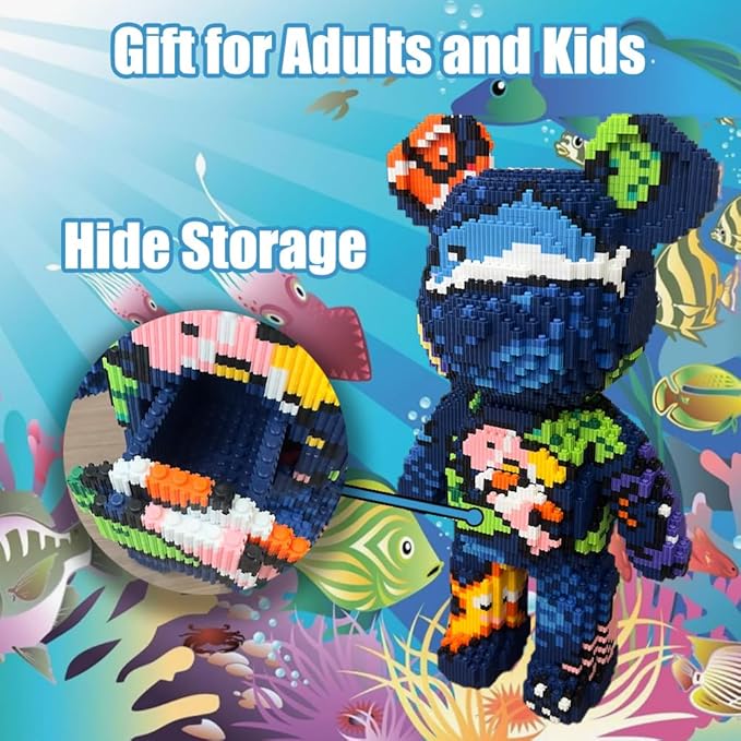 Teddy Blocks Bear Micro Building Blocks Set (6880 Pieces) Underwater World Brick with Storage Drawer Gift for Adults and Kids