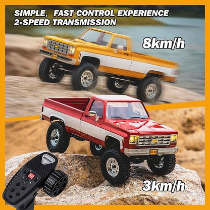 EAZYRC FMS FCX18 1/18 Chevrolet K10 RC Truck Officially Licensed 4WD RC Crawler 2 Speeds Switch with LED Lights Off-Road RC Car for Adults (Black)