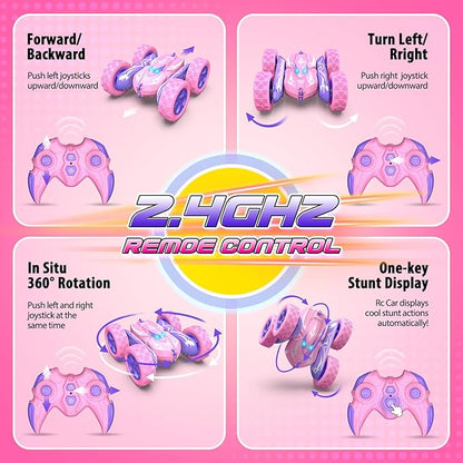 Remote Control CarRC Cars for 4 5 6 7 8 9 10 11 12 Year Old Girl Double Sided 360°Flip 4WD Rechargeable Drift RC Race Car Girls Toys Birthday Gifts Easter Basket Stuffers for Kids Age 4-12