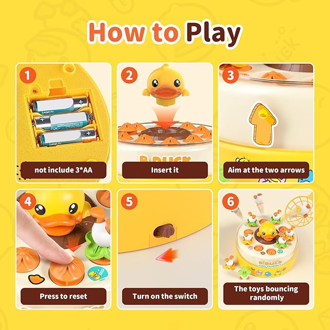 B.Duck Catch and Bounce Games Toys for Kids 3-5 B.Duck Board Games with 3 Nets for Kids 4-6 Christmas Birthday Easter Gifts for Toddler Boys Girls 3 4 5 6 Years Old