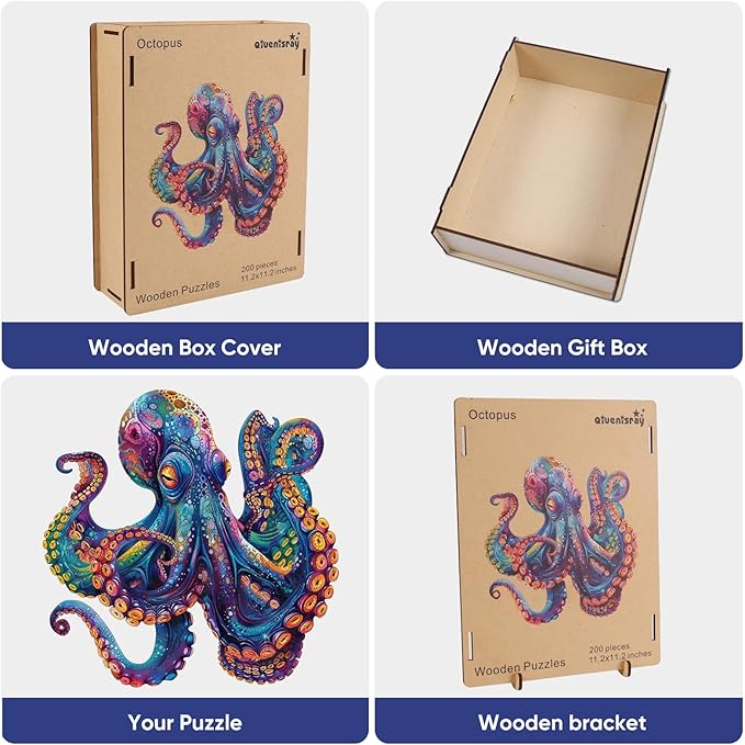 Qiuenisray Wooden Puzzles for Adults 1000 Pieces Octopus Ocean Jigsaw Puzzles FSC Certified Unique Shape Adult Puzzles Pieces Wall Decor for Family Game 23.4x23.5 in