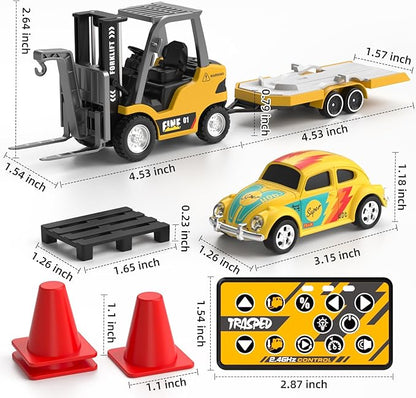 Mini RC Truck 1:64 Scale RC Forklift Toy Electric Vehicle with 2.4Ghz Remote Control 2 in 1 RC Cars Lift Fork &amp Hook with Lights &amp Sounds for 3 4 5 6 Year Old Boys Kids and Girls Birthday G