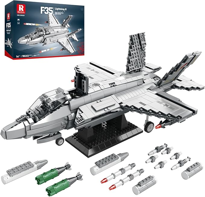 Reobrix Military Fighter Jet Building Set 33021 F-35 Lightning II Joint Strike Fighter Airplane Army Toy Sets Plane Toys Model for Adult Ideal Gifts for Men Military Fans