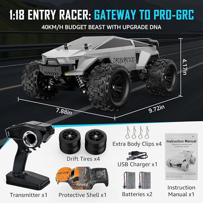 kolegend 2-in-1 RC Cyber Monster Truck &amp Drift Car for Adults 1/18 Scale 4WD 40KM/H All-Terrain Fast RC Car with 2.4Ghz Radio 2 Batteries &amp 2 PVC Shells RTR