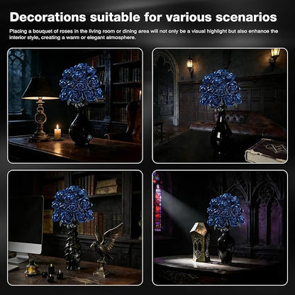 Rose Rotating Everlasting Flower Building Set (866PCS) Compatible Artificial Bouquet Elegant Home/Office Decor Accent for Tabletop Display Long-Lasting Home Decoration (Blue)