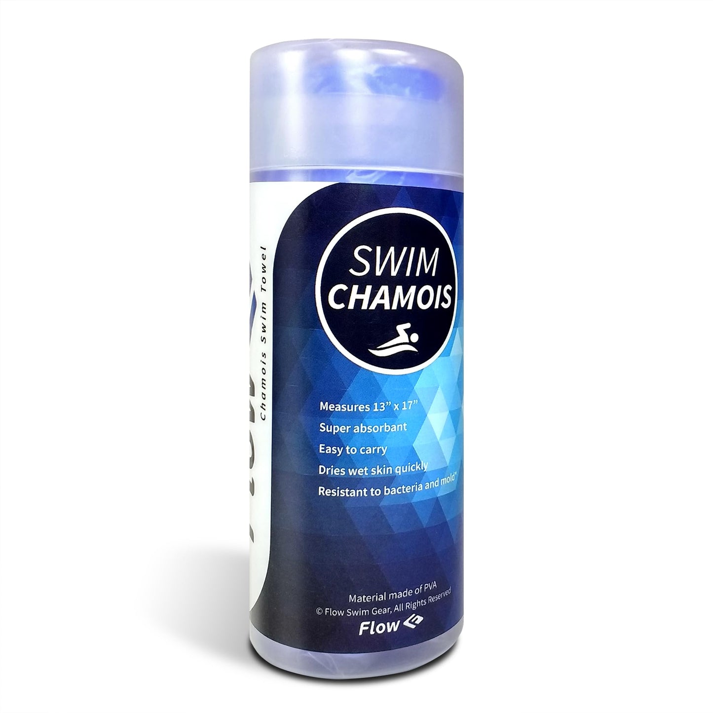 Flow Swim Chamois - Quick Dry Towel for Swimming, Diving, Triathlons, and Other Water Sports (Blue)