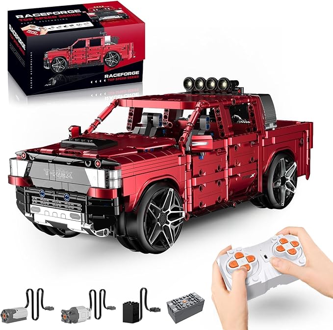 Remote Control Building Kit Off-Road T-Rexs Truck Model Red 1349 Pieces Adult Collectible Display Set 18x12x6.5 Inches14+