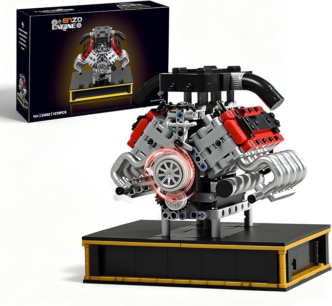 V8 Engine Building Set Build Your Own Mini V8 Model Engine Kit that Run with Battery and Motor 8-Cylinder Car Model Engine Building Toys for Adults Kids Age 14+ (1079PCS)