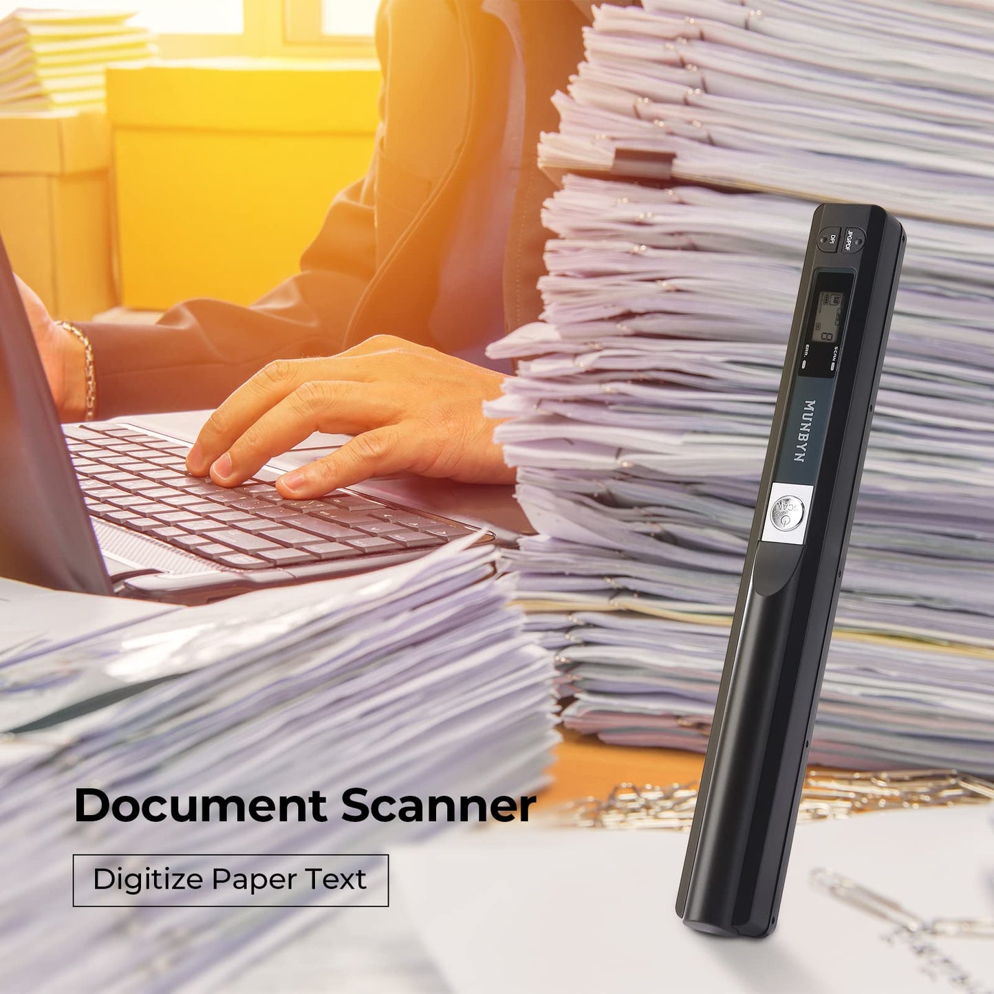 MUNBYN Portable Scanner, Photo Scanner for A4 Documents Pictures Pages Texts in 900 Dpi, Flat Scanning, Include 16G SD Card, Wand Document Reader Uploads Images to Computer Via USB Cable, No Driver
