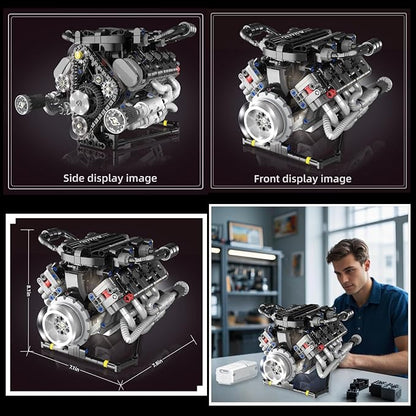 V8 Engine Building Kits That Runs with Motor - 715+Pcs Build Your Own Visible APP Controls Mini V8 Engine Model8-Cylinder Transparent Design Car Engine Building Engineering Set for Adults