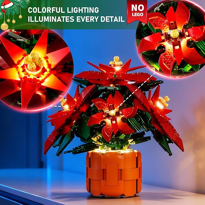 BRIKSMAX Light Kit for Lego Poinsettia -Innovative Led Lighting Compatible with Lego Icons 10370- Not Included Lego Set