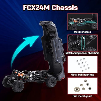 BEEZRC FMS 1/24 RC Crawler FCX24M Tacoma Toyota Official Licensed ABS Hard Body 4WD Off-Road RC Rock Truck2-Speed Transmission Hobby Grade Remote Control Car for Adults RTR Blue