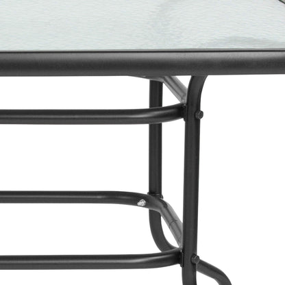 Flash Furniture Tory 31.5" x 55" Rectangular Tempered Glass Metal Patio Table with Umbrella Hole, Modern Rippled Glass Outdoor Dining Table, Black