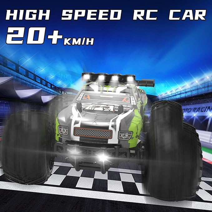 Remote Control Car for KidsHigh Speed 20 KM/H RC Cars ToysOff-Road with 2 Headlights and 2 Rechargeable Battery RC TruckDinosaur Toys Gift for Adult Boys Girls 8-12