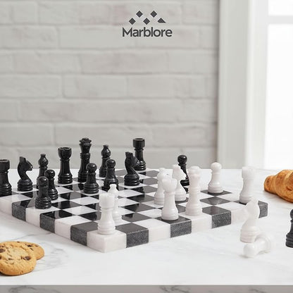 Marble Chess Set 10 Black &amp White Chess Games with 32 Chess Pieces &amp 2 Extra Queens for Beginner Board Games Valentine’s Day Game Nights