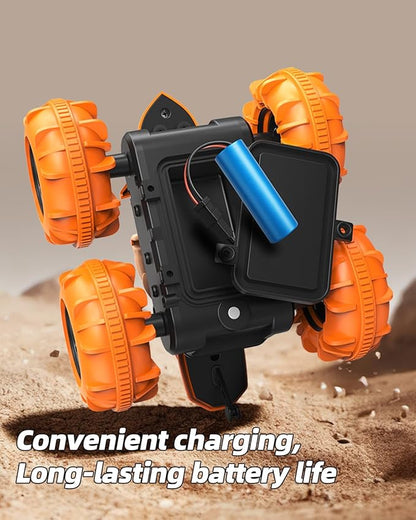 LM15-D Amphibious Remote Control Car 2.4 GHz Waterproof RC Car All Terrain Off Road Car Toys(Orange)