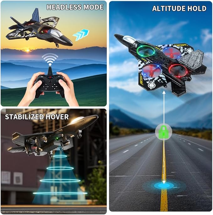 Remote Control Airplane for Kids Boys Beginners 8-12 RC Plane with Light 360° Flip Fighter Jet Toys Stunt Roll Airplane Toy Gifts for Kids Boys Girls 8-16 Drone for Adults