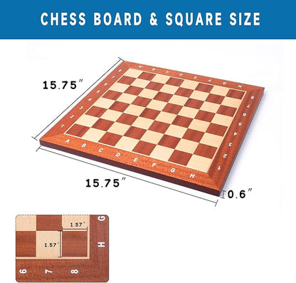 GSE Games &amp Sports Expert Professional Tournament Chess Board Only Sapele &amp Maple Inlaid Chessboard Portable Chess Board for Beginners Kids Adults (Medium: 15.75 / Square: 1.57 Brown)
