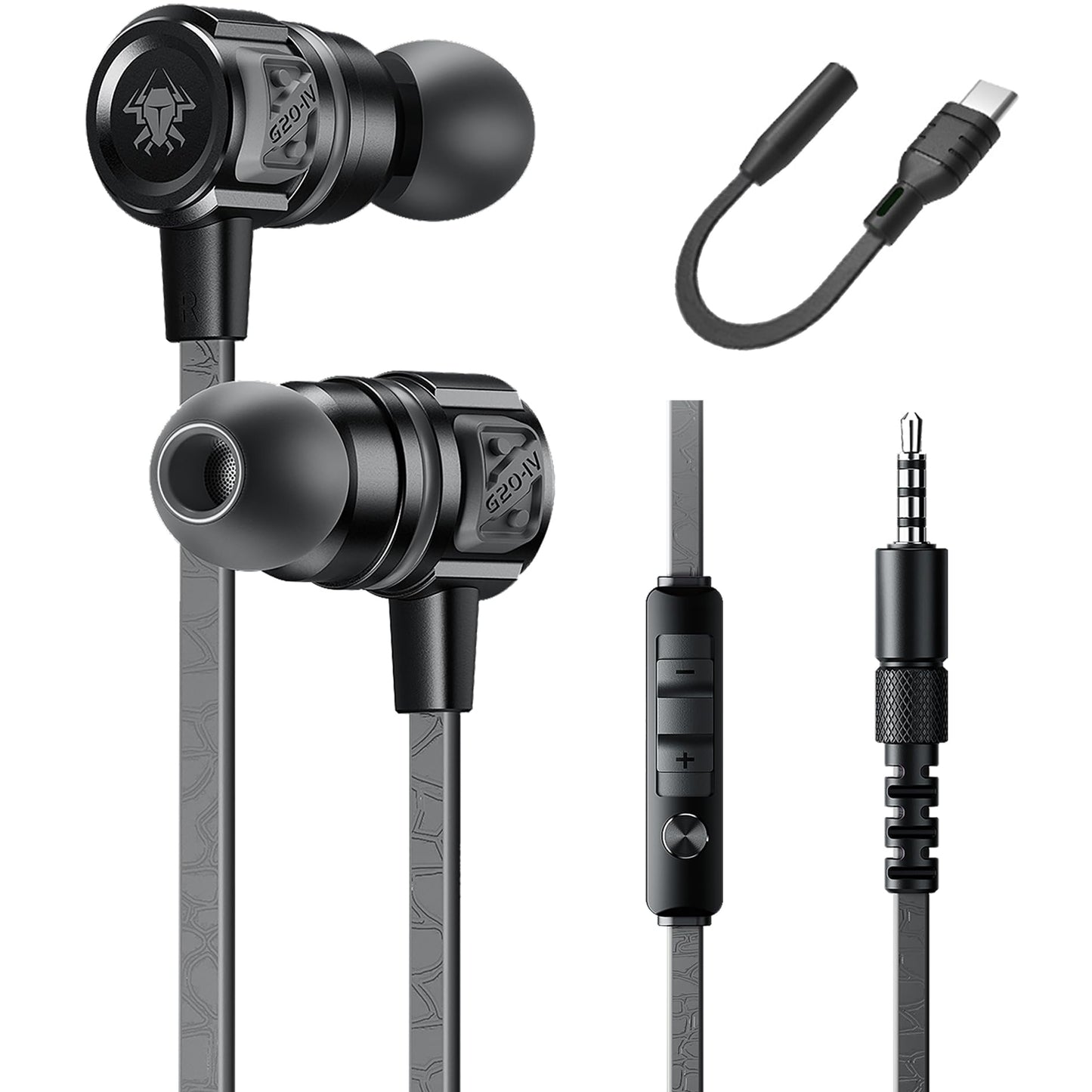 Gaming Earbuds Wired, USB C & 3.5mm Dual Plug in Ear Headphones with Mic and Volume Control for Small Ears, Stereo Bass Noise Isolating Earphones for PC/PS4/PS5/Xbox Series/Switch/Sleep/Sport/Workout