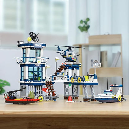 City Police Station STEM Building Sets Compatible with Lego Military Helicopter AirplaneBoats Ship Swat TeamBuilding Kit for Kids 565 PCS Best Gift for 6-10 Boys