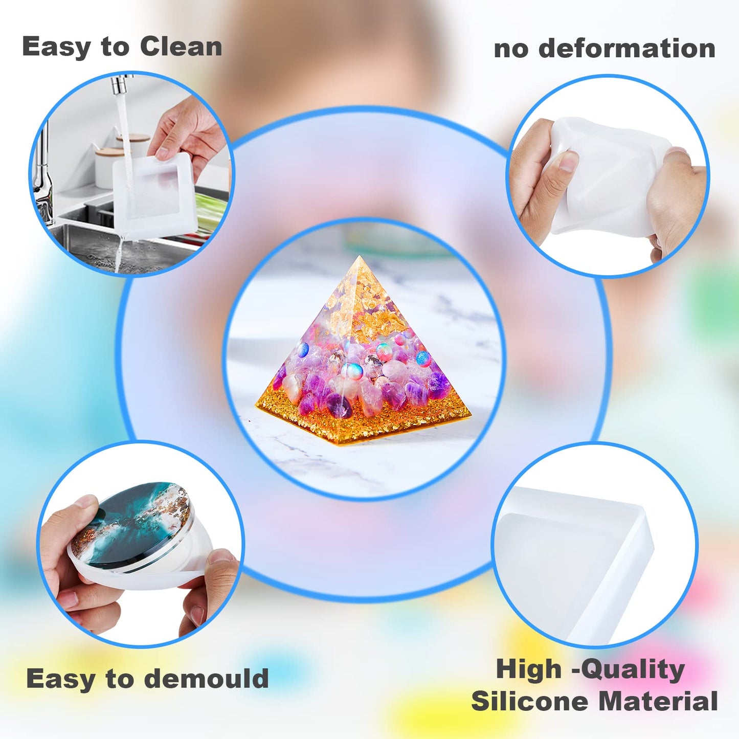 Resin Molds Silicone Kit 20Pcs,Epoxy Resin Molds Including Sphere,Cube,Pyramid,Square,Round, Used for Create Art,DIY,Coasters,Candles.Bonus Decorative Sequins and The Complete Set Tools