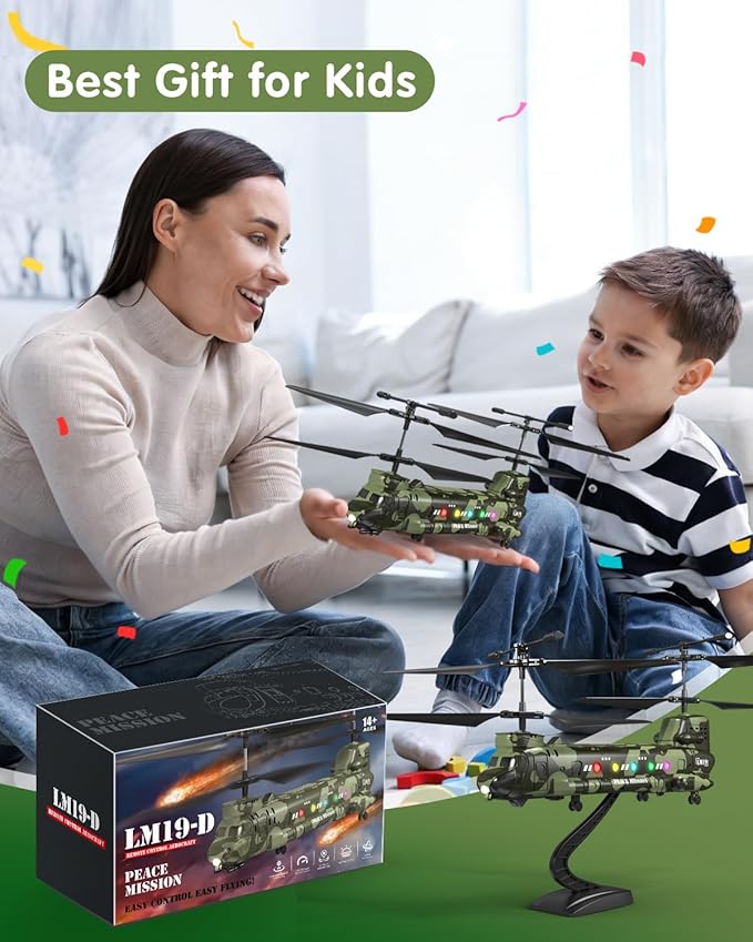 Army Chinook Remote Control Helicopter LM19-D Military Transport RC Helicopter Altitude Hold One Key take Off/Landing LED Light Low Battery Reminder Army Toys &amp Gift for Military Fans