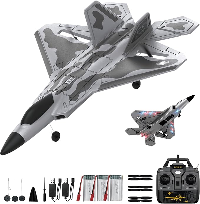 RC Planes 4 Channel F22 Raptor Remote Control Airplane with LED Light 6-Axis Gyro 3 Flight Modes One-Key Aerobatic Wingspan 500mm Fuselage 360mm RTF Suitable for Outdoors and Gifts