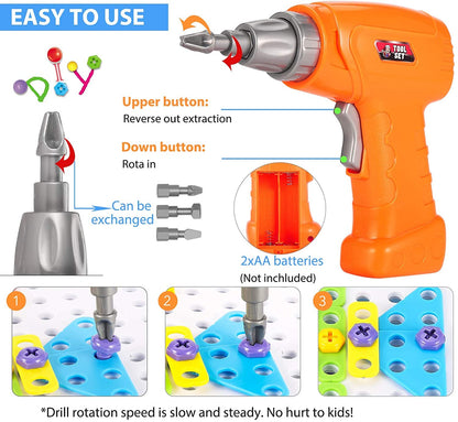 Parhlen Educational Toys Building Blocks, 244 Pieces Electric Screwdriver DIY Building Toys for Boys and Girls, Educational Construction Building kit for Kids Ages 4 5 6 7 8 9 10 Year Old