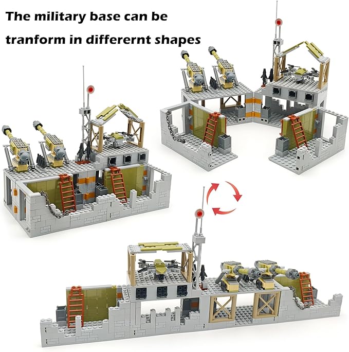 Military Base Building Block Toy Set 600+ Pieces Battlefield Playset with Air Defence Gun Drone Weapon Pack Accessories MOC Brick for Military Enthusiasm