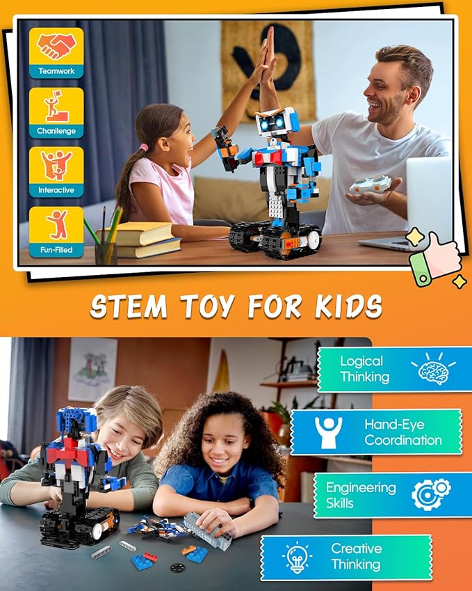 aukfa STEM Robot Toys Building Kits Building Toys for Boys Age 8-12 App &amp Remote Control Blocks Engineering Science Learning Educational Coding DIY Stem Projects Robot Gifts for Boys &amp Girls