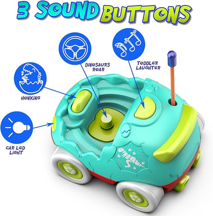 Remote Control Car for Toddlers Toddler Toys for 18+Months RC Cars with LED Lights &amp Music Dinosaur Toy for Kids 2 3 4 5 Years Old Birthday Gifts for 3+ Year Old Girls Boys -2 Pack